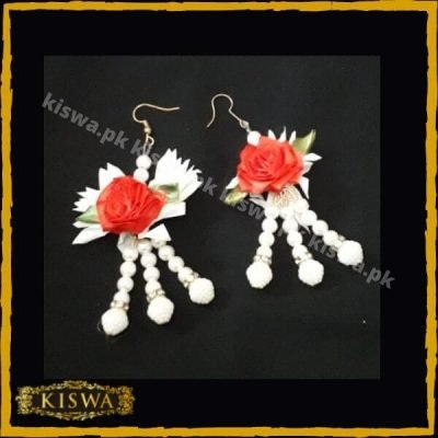 Artificial Gajra Earrings with Pearl -White and Red at Best Price In Pakistan