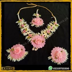 Pink Flower Gajra Jewelry Set Earring Teeka Necklace online at best price in Pakistan